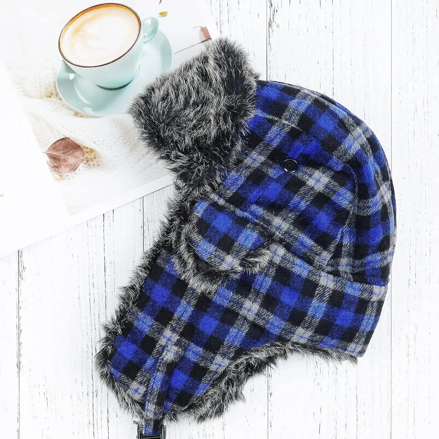 Chapeau Trappeur Fourrure à Carreaux Rouge - Hiver, Chaleur Et Style Bombardier