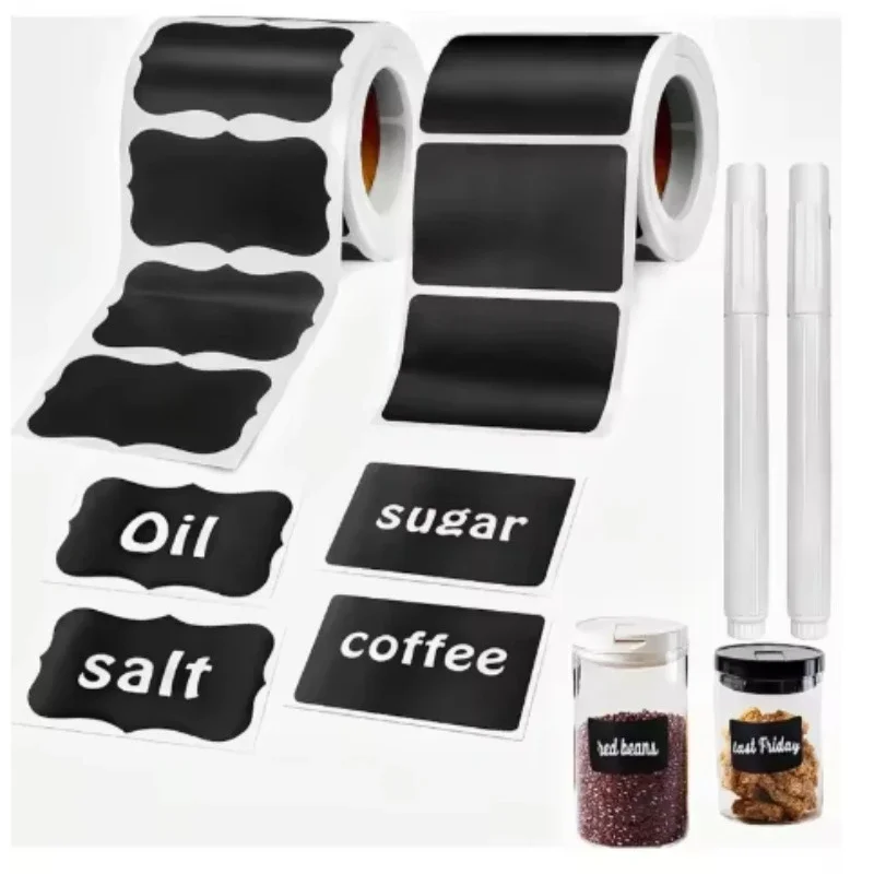 Black Waterproof Reusable Label Stickers With White Chalk For Mason Jars Craft Room Storage Spaces Glass Bottles Organization label stickers