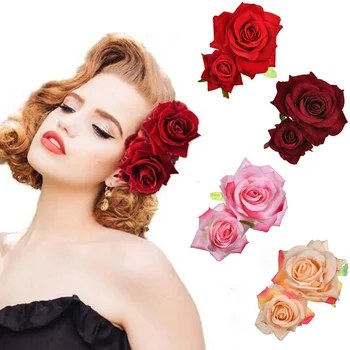 Elegante Accessorio per Capelli da Damigella, Fiore Decorativo per Acconciature Nuziali, Doppia Rosa, Fermaglio per Capelli, Accessori Moda Matrimonio 2026