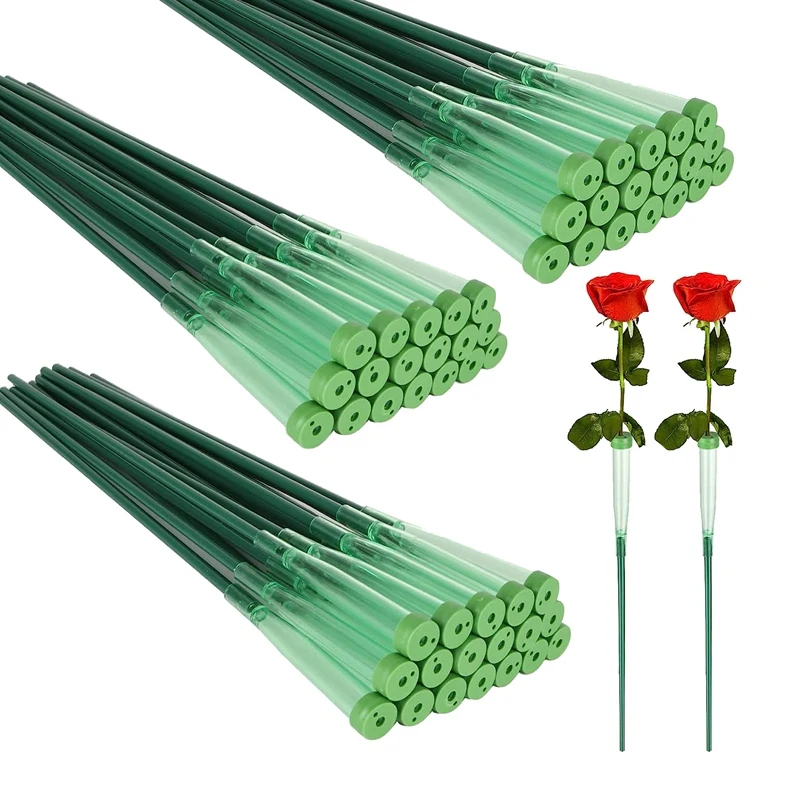 

100Pcs Floral Water Tubes Plastic Green Floral Tubes Flower Tubes With Rubber Flower Water Tubes