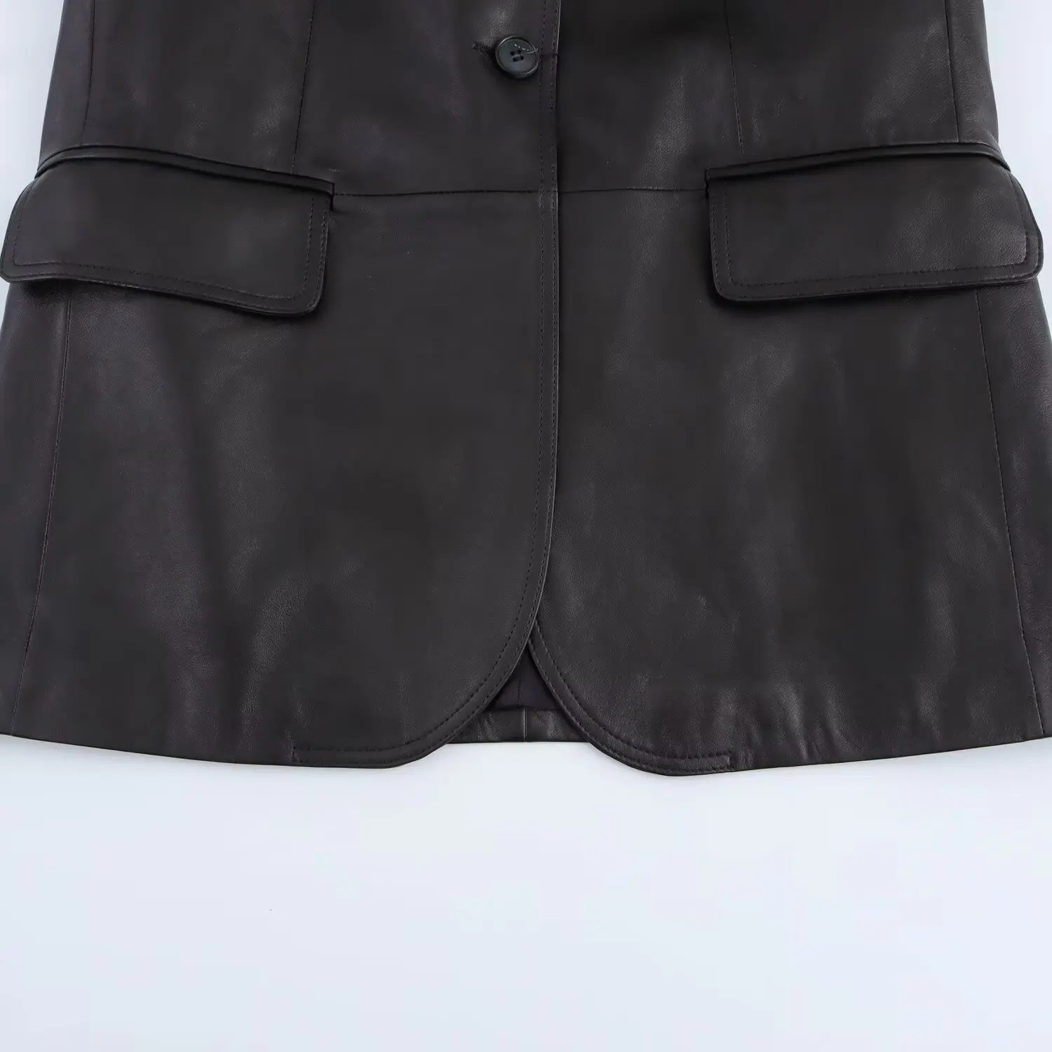 European and American style fashionable simple versatile PU imitation leather one-button suit jacket 6
