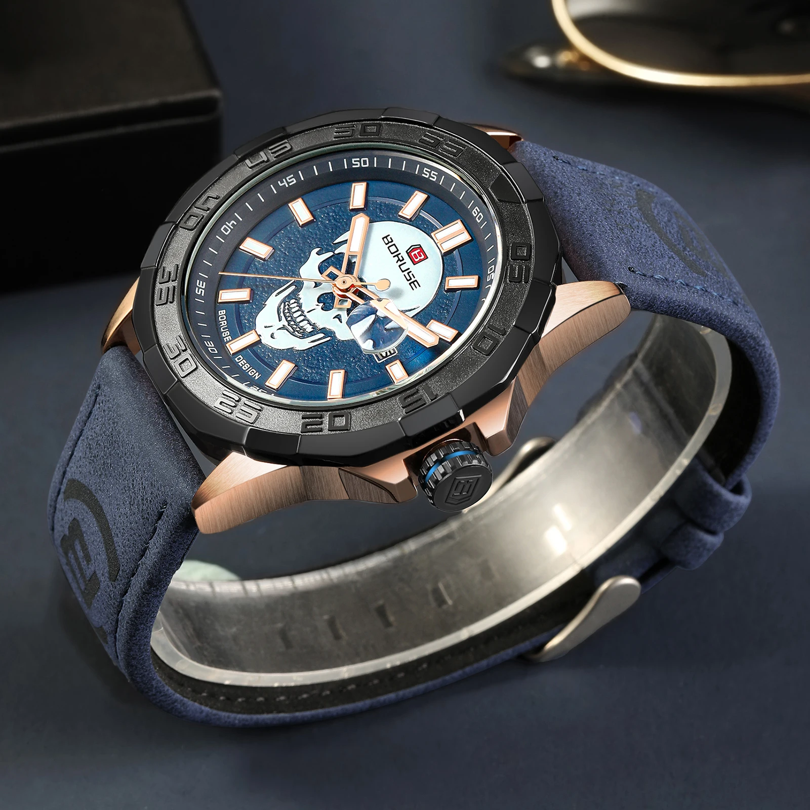 BORUSE Mens Blue Watches Fashion Multifunction Waterproof Men's Wristwatch Chronograph Luxury Quartz Watch for Men