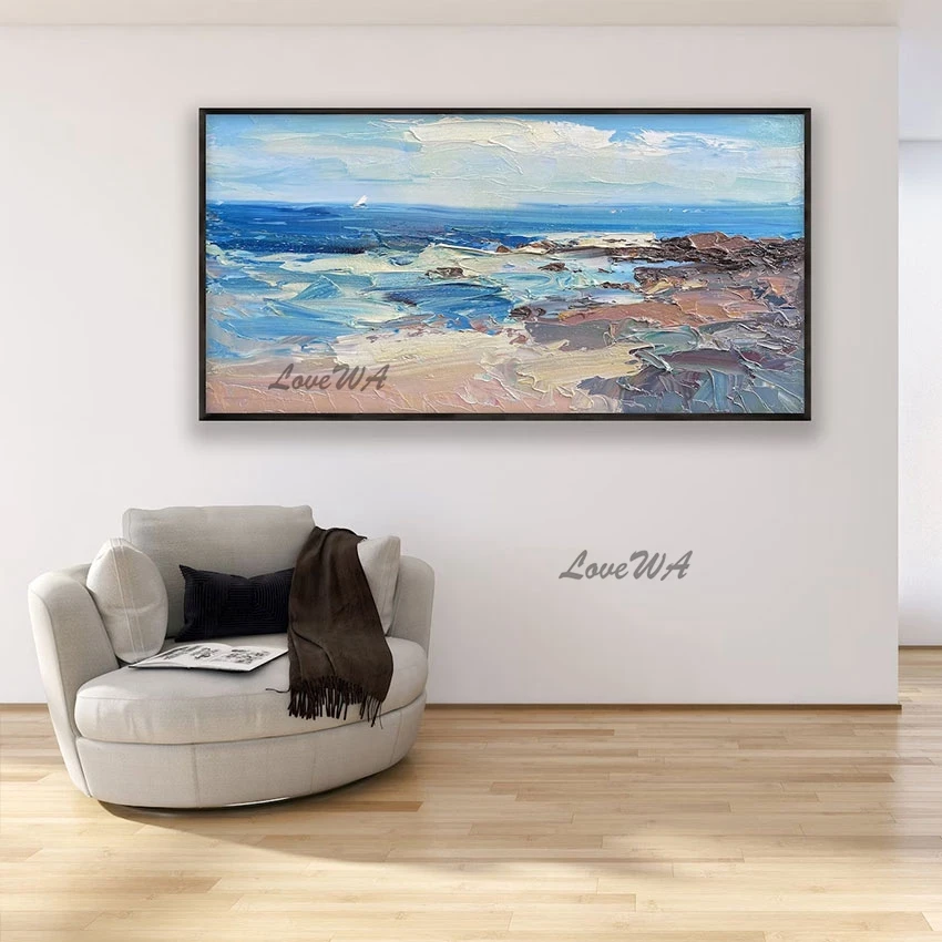 

Seaside Landscape Oil Painting Acrylic Textured Abstract Wall Picture For Restaurant Modern Art Canvas Home Decor Artwork