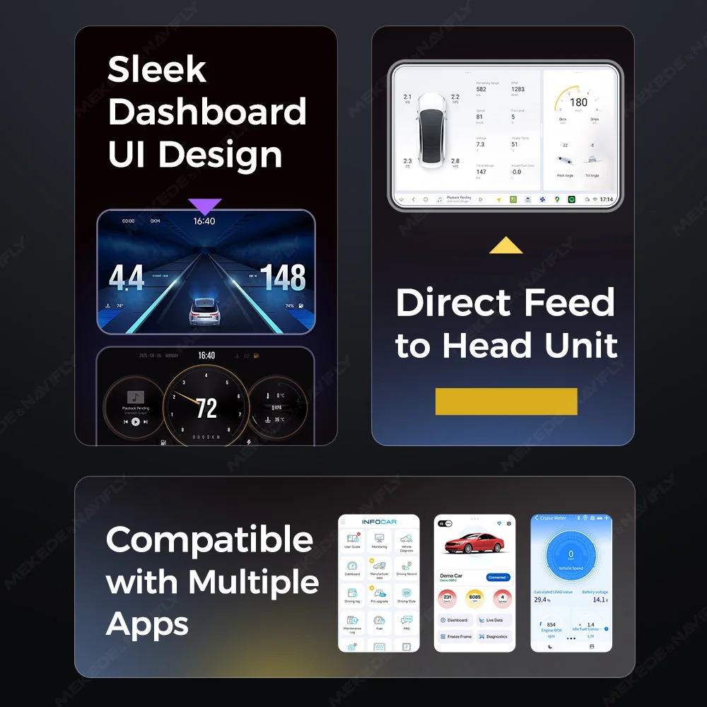 DUDUAUTO DUDU7 Monitor OBD Unità più intelligente più sicura con 9 protocollo V1.5 Cruscotto elegante Unità principale diretta UI Alimentazione multi-app - Image 3