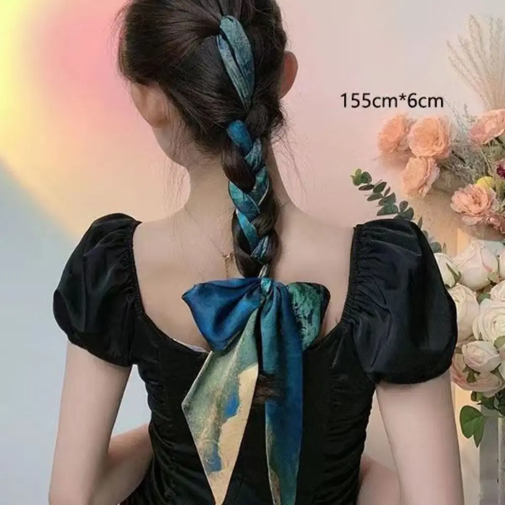 Band lange Streifen Seide Schal Stirnband neue Retro Haarring Frau Kopfschmuck chinesischen Stil Haars eil Druck gebunden Haar Turban – Detail 4