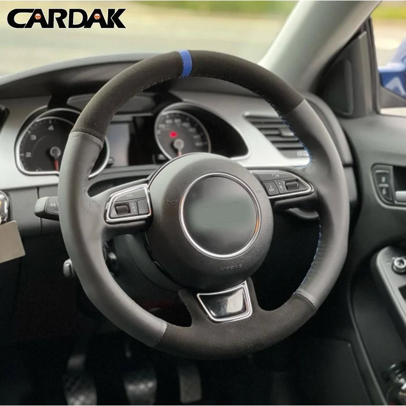 

CARDAK Car Steering Wheel Cover Black Leather Suede For Audi A1 A3 A4 2015-2016 A7 2012-2018 S7 2013-2018 RS7 2014-2015