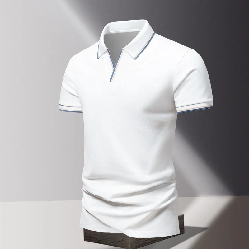 2024 Summer Men's SHORT Sleeved Top High-quality Pure Cotton Polo Shirt Casual Fashion Business Solid Color Flip Collar T-shirt