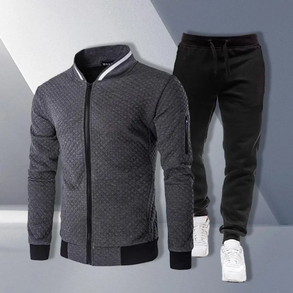 Men Tracksuit Set Men's Stand Collar Zipper Jacket Jogger Pants Sports Wear Set for Autumn Winter Outdoor Activities Running summer sleeveless knitted sweater shorts two piece set sports casual shorts suit tracksuit men knitted short sleeve suit