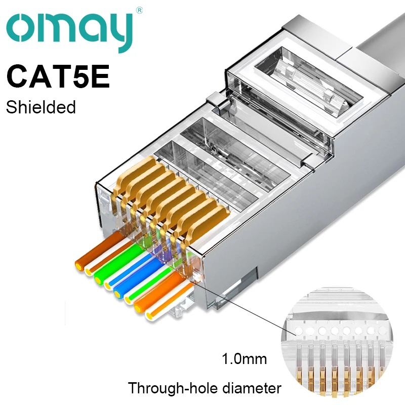 OMAY CAT6/7 CAT5 Pass Through RJ45 Modular Plug Network Connectors UTP 3/50μ Gold-Plated 8P8C Crimp End for Ethernet Cable USB Cables Cables & Adapters