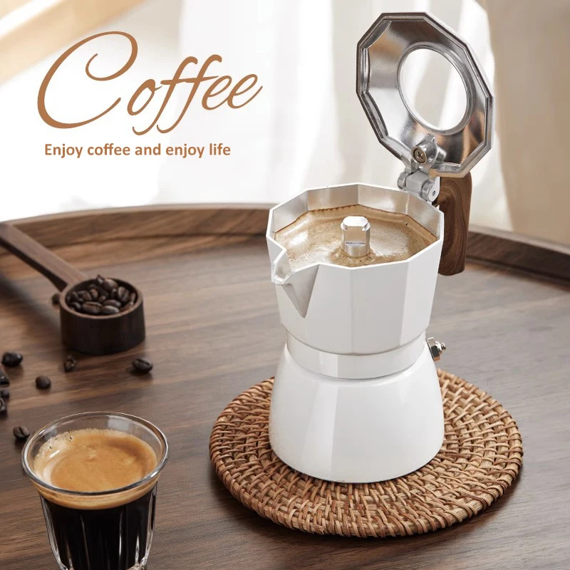 150ML Double-valve Moka Pot With Vintage Wooden Handle Espresso Maker Brewing Coffee Italian Cafe Pot Kitchen Cafe Accessories espresso coffee maker,coffee maker,coffee pot,espresso maker,coffee maker accessory