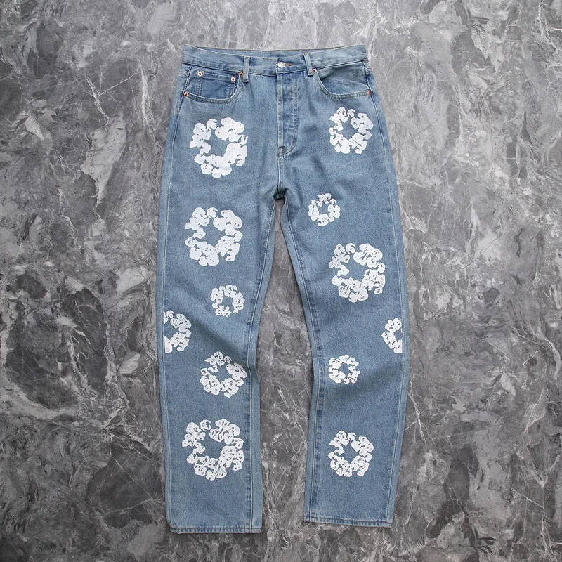 Buy Mens fashion brand pants Denim Tears Cotton Wreath Denim Jeans Washed  Vintage Jeans Kanyewest High Street Vintage Print