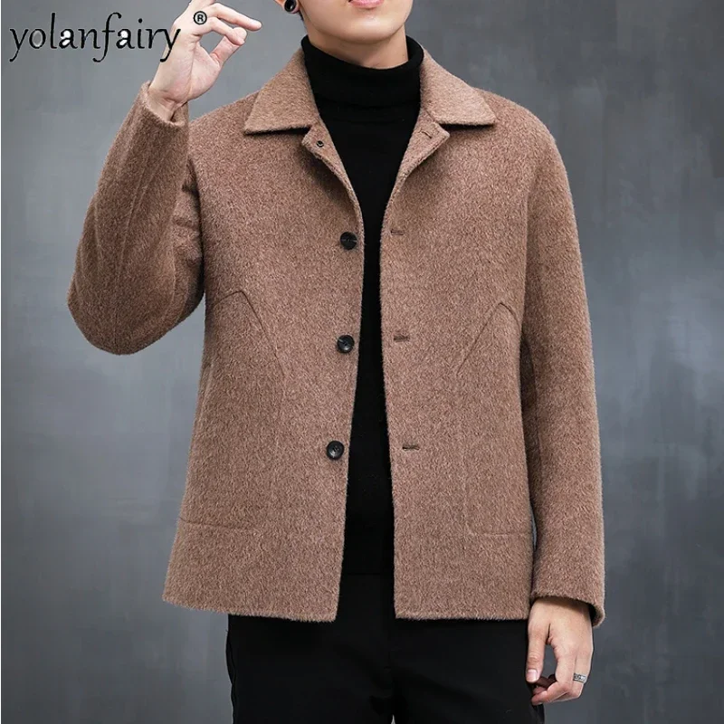 Pure Handmade Double Sided Cashmere Coat Men's Short Alpaca Wool