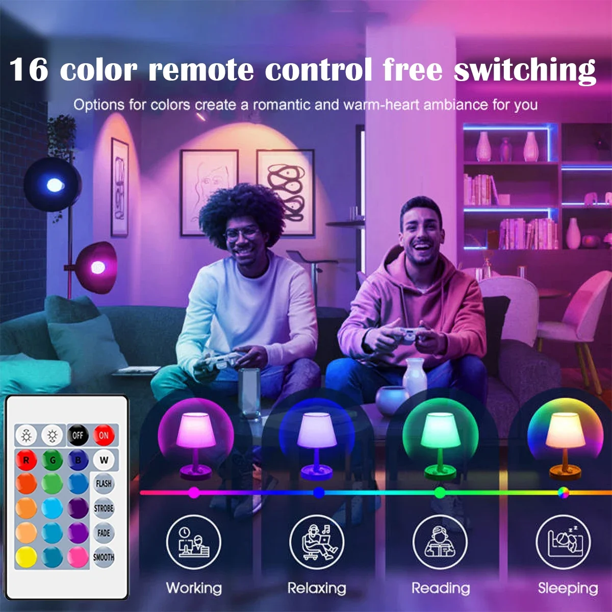 원격 제어 LED RGBW 스마트 전구, 휴일 및 무드 조명용 디밍 기능 포함, GU10 A60 C37 G45