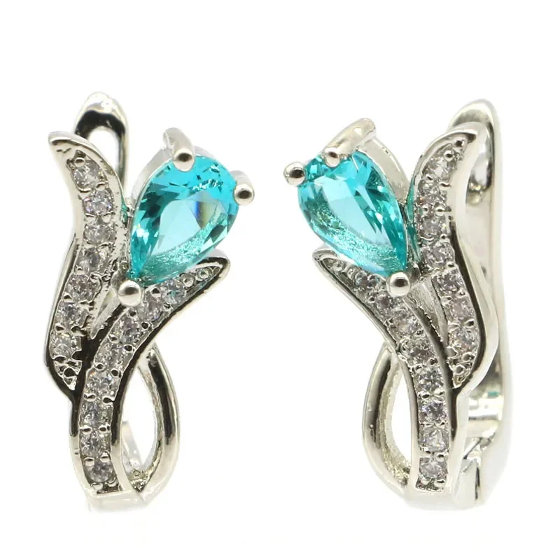 Customized 925 SOLID STERLING SILVER Earrings Charming Real Green Emerald Red Ruby Blue Aquamarine Tourmaline Citrine CZ Women W