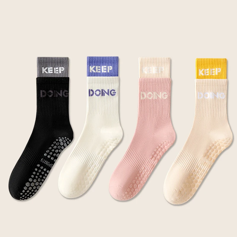 Baumwoll-Yoga-Socken, mittellang, gestreift, atmungsaktiv, für Fitness, Pilates, rutschfest, für Gymnastik, Tanz, Ballett, einfarbig – Detail 16