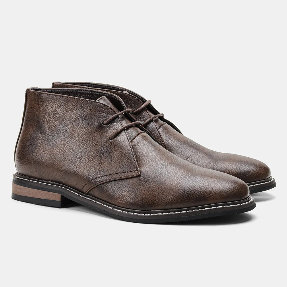 Men's Classical Retro Leather Chukka / Turf Boots Men Fashion Ankle Boot Mens Lace-up Short Desert Boots High-Top Shoes