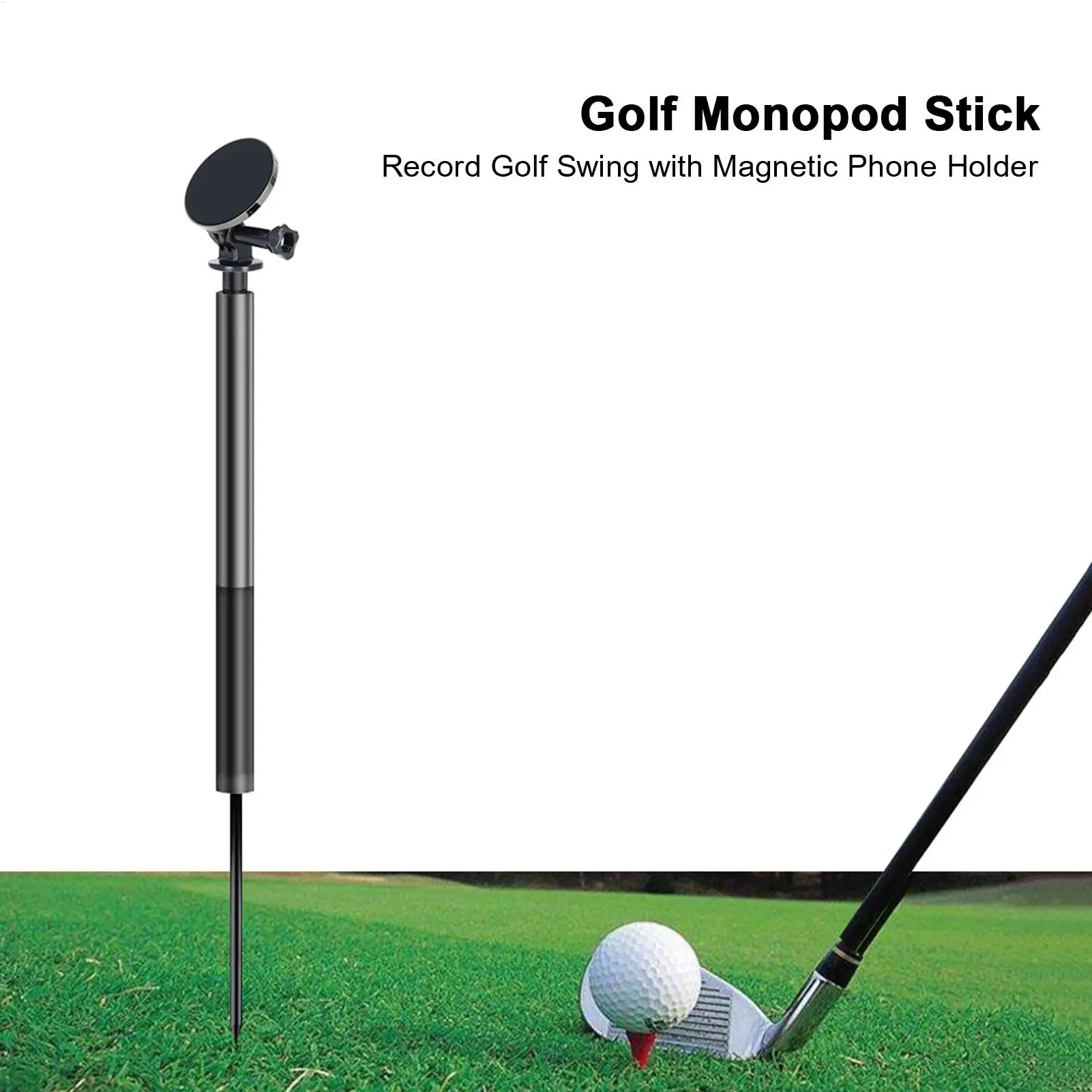 Golf Phone Tripod Golf Recording Stick Magnetic Mobile Mount Adjustable Height Extendable 360 Degree Rotate for Travel Vlogging