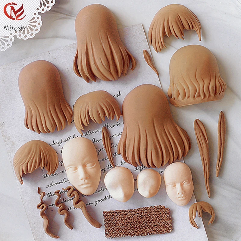 Silicone Mold Cake Decorating Tools Mirosie Fondant Doll Hand-made Baby Face Hairstyle Silicone Cake Mold Anime Cartoon Character Clay Resin Molds Cake Decoration