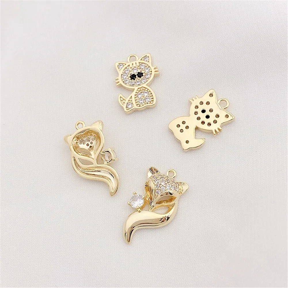 14K 골드 도금 마이크로 지르콘 문 나비 고양이 매력 펜던트 DIY 쥬얼리 용품 목걸이 팔찌 공예 액세서리 비즈