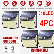 

KANNKOU Solar Lights Outdoor 4PC 318LED PIR Motion Sensor IP65 Waterproof Outdoor LED Wall Light