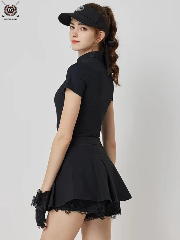 BG Golf Apparel Women's Short Sleeve T-Shirt Quick Dry Slim Fit Athletic Top High Waist Pleats Skirt Ladies Golf Tennis Clothes