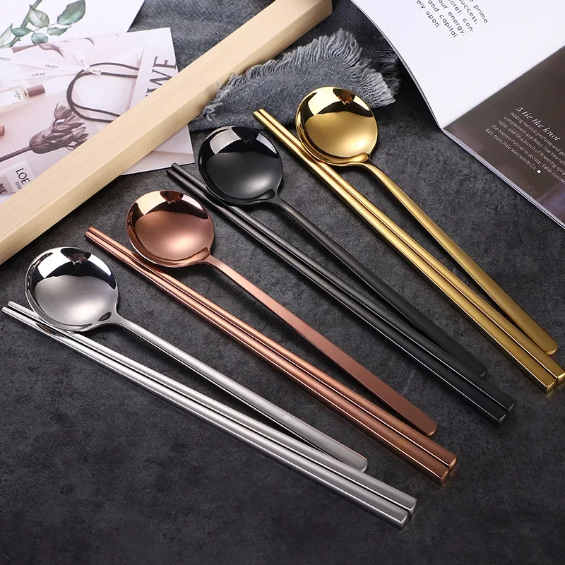 Picnic Cutlery Set Western Style Cutlery Set Camping Cutlery Set Stainless Steel Cutlery Set Cutlery Set Wooden Cutlery Set Ceramic Dinnerware Set Korean Long Handle Chopsticks Spoon Cutlery Set Reusable Stainless Steel Non-slip Sushi Sticks Food soup Spoon Dinnerware Set