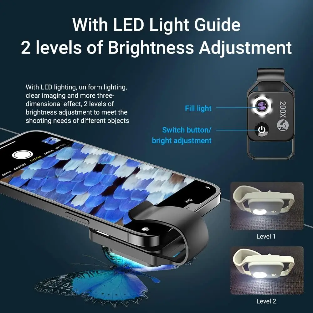 200X Phone Microscope with CPL Lens/LED Light/Universal Clip for iPhone/Andriod Phone To Enjoy Microworld for Kids and Adults 12