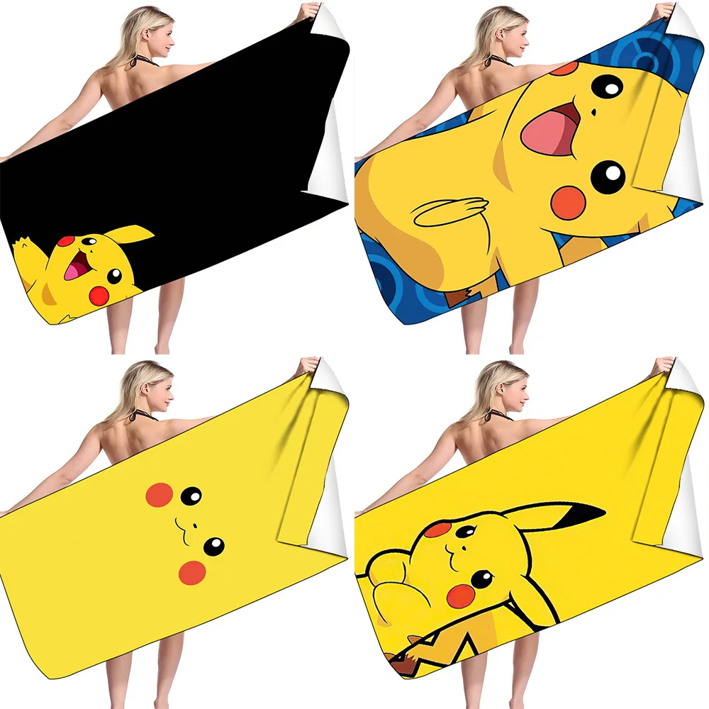 Новое пляжное полотенце Pikachu из сверхтонкого волокна двустороннее флисовое