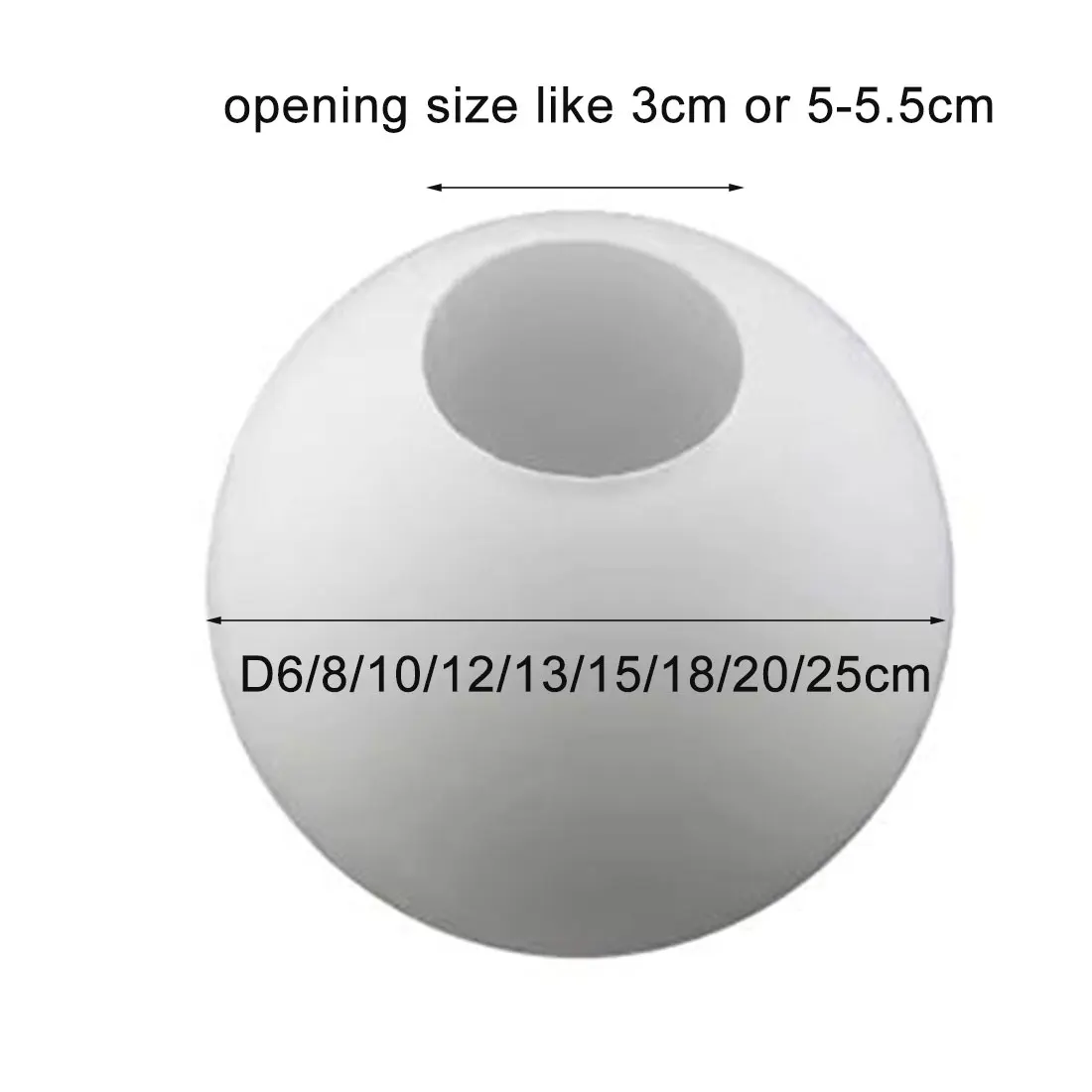 Cobertura de vidro de abertura lateral Substituição D6cm D8cm D10cm D12cm D13cm D15cm D18cm D20cm D25cm Matte White Globe Light Cover