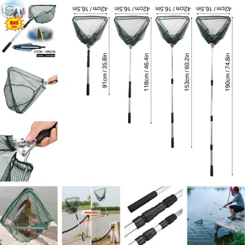 Fishing Net Fish Landing Net Collapsible Fish Net with Anti-Slip Telescoping Pole Handle for Kids Adults in Saltwater Freshwater 2
