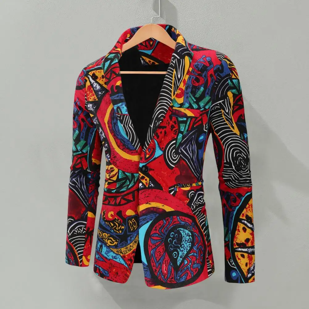 Men Blazer Fashion Print Turndown Collar Long Sleeve Button Loose Suit Jacket Colorful Pattern Lapel Blazer Suit Coat Streetwear men blazers