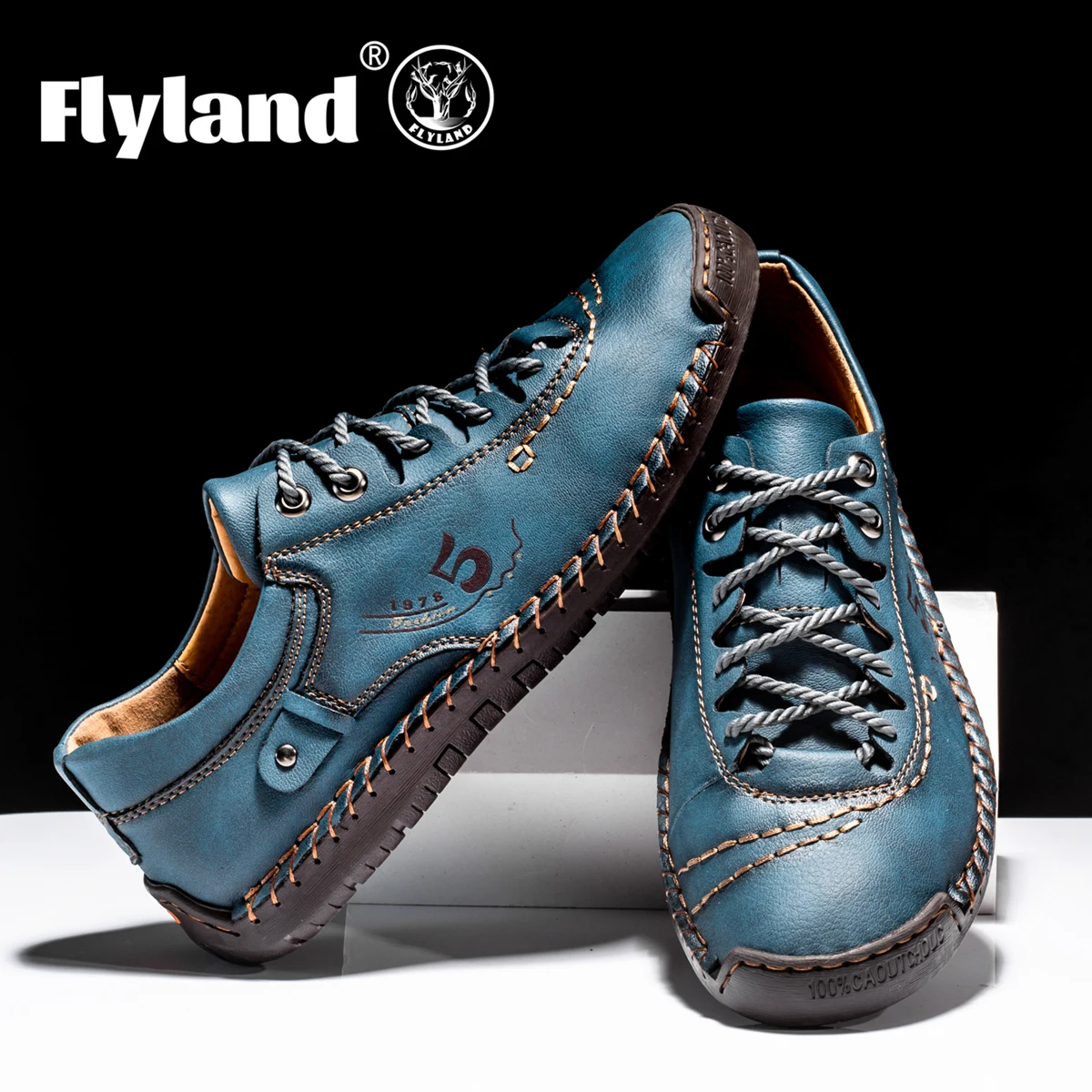 FLYLAND 클래식 남성용 가죽 로퍼, 빈티지 핸드 스티칭 옥스포드 추카 부츠, 앵클 부츠, 캐주얼 데일리 작업 사무실 신발