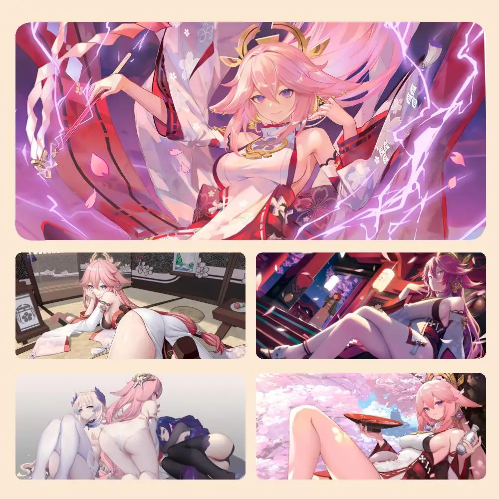 

Yae Miko Mousepad Anime Gamer XL Computer HD Home Mousepad XXL Mouse Mat Natural Rubber Non-Slip Carpet Table Mat Mouse Mat