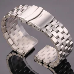 Premium Brushed Silver Solid Stainless Steel Watch Band with Double Push Clasp - 22mm (Silver)