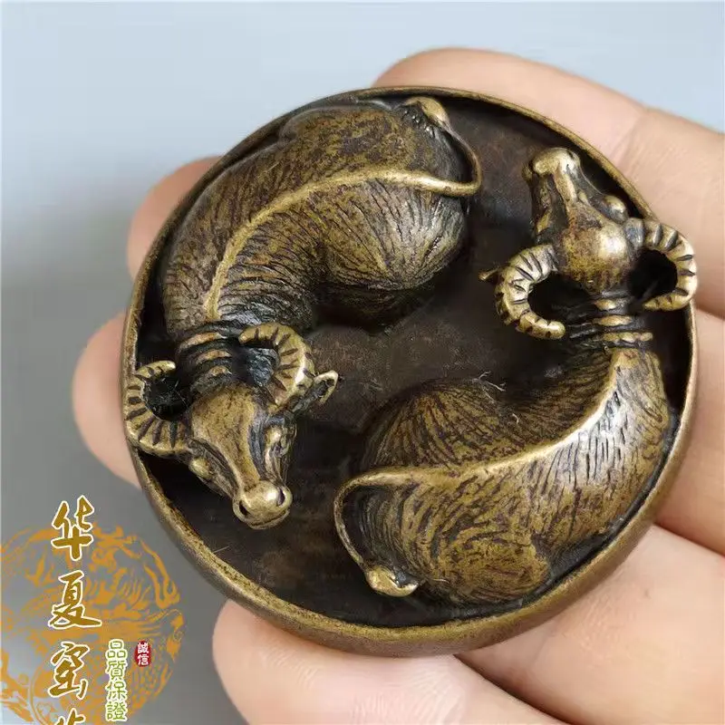 

Brass Tai Chi Eight Diagrams Cattle Turn to Dry Kun Copper Ornaments Transfer Pure Copper Handle Paperweight Tea Pet