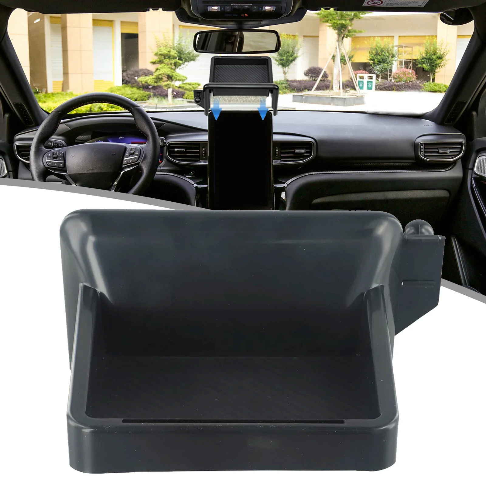 For Ford-Storage Box Holder Tray Storage Box Holder Tray ABS Black Center Console Convenient Extra Navigation