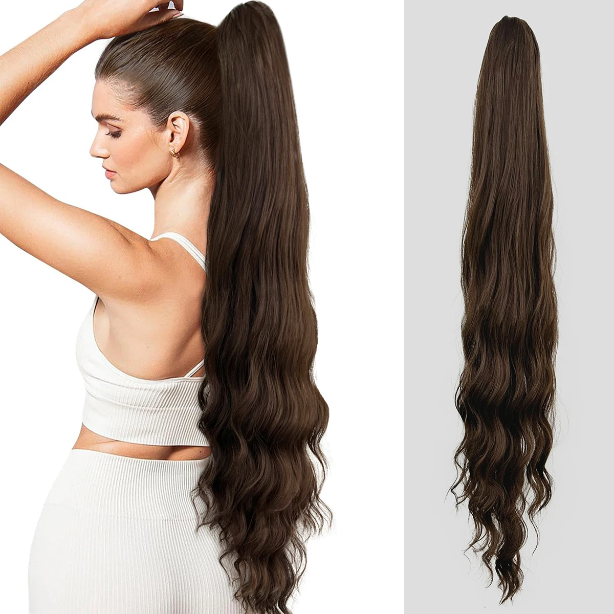 Clip In Ponytail Hair Extension Synthetic Ponytail Synthetic Hair Accessories Clip In Ponytail Extensions 32Inch Synthetic Blonde Curly Wavy Ponytail Extension Hair Claw Clip Long Straight Hair for White Women Party