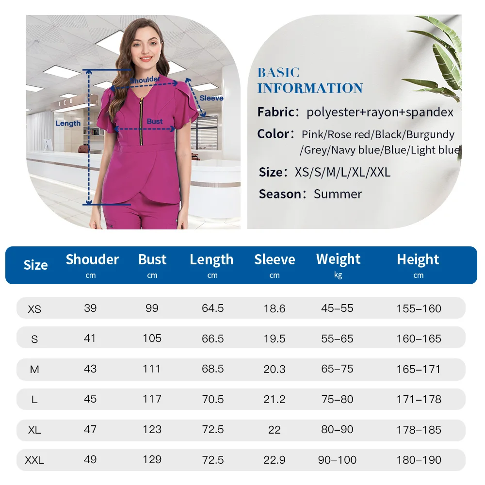 Beauty Salon Workwear Women Short Sleeved Spa Uniforms Dentist Healthcare Nurse Scrubs Tops Medical Doctor Scrub Working Clothes medical scrubs