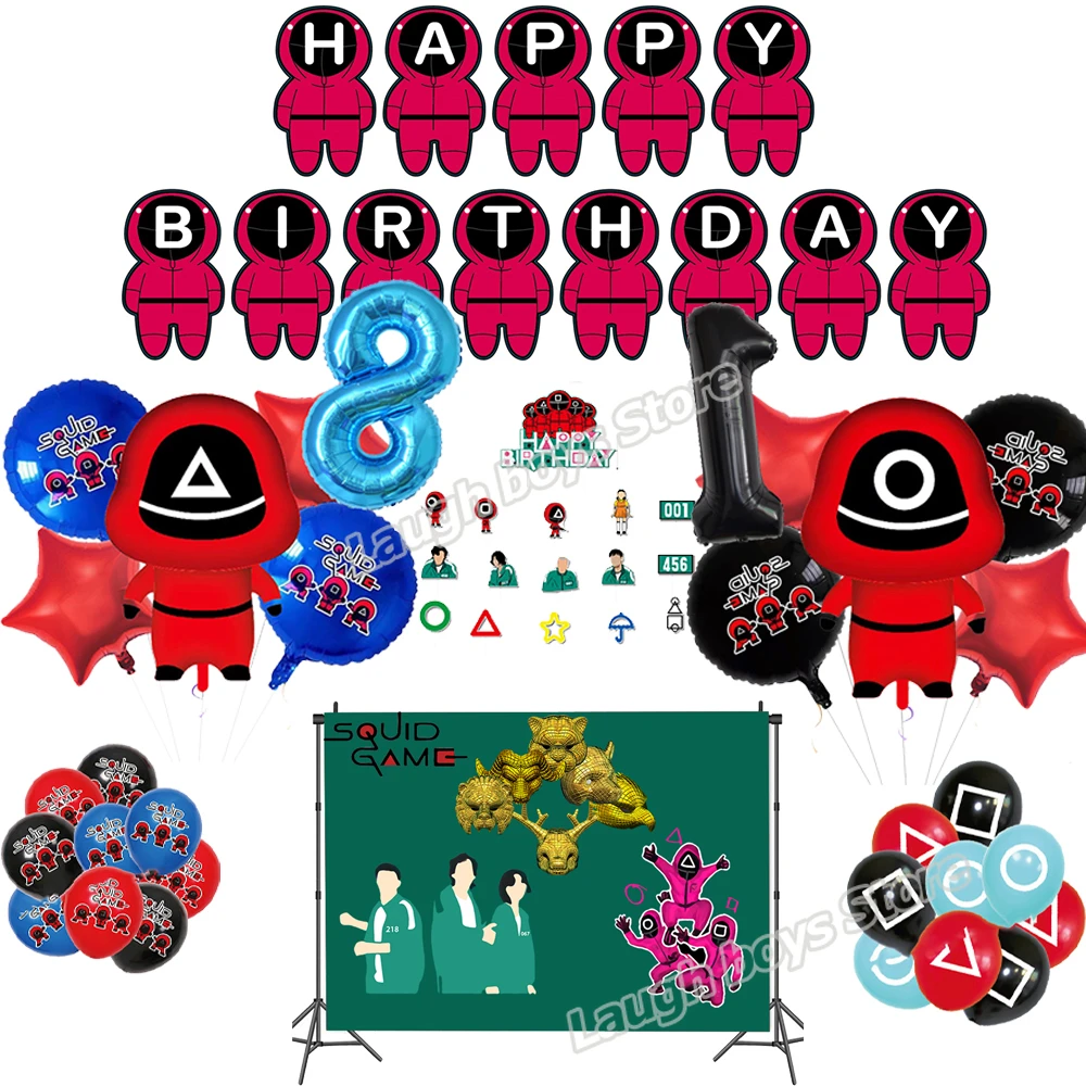 Squid Game Foil Balloons Latex Digtal Ballon Happy Birthday Banner Party  Decoration Squids Backdrop Topper Supplie For Christmas - Movies & Tv -  AliExpress