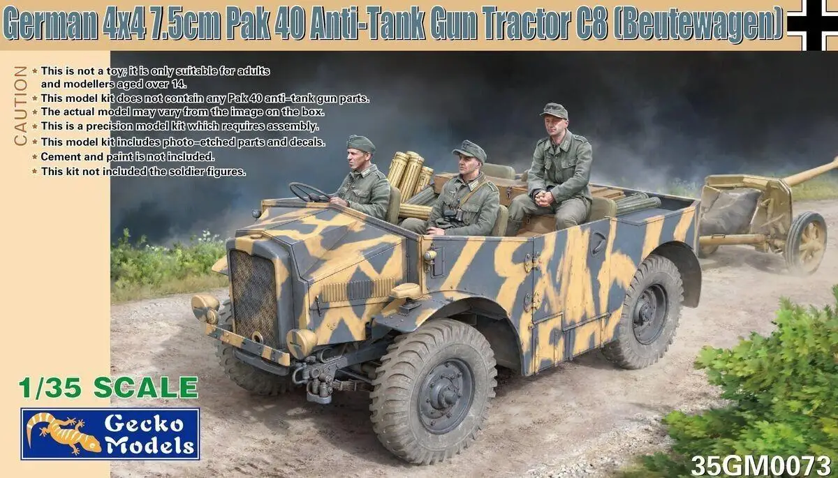 

Gecko Models 35GM0073 1/35 German 4x4 7.5cm Pak 40 Anti-Tank Gun Tractor C8 (Beutewagen) Model Kit