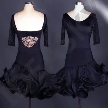 Adult Sweet bowknot Latin Dance Dresses black color Lulu Dance Dress Salsa Dance Leotard Women Ladies Girls Latin Dance Skirts