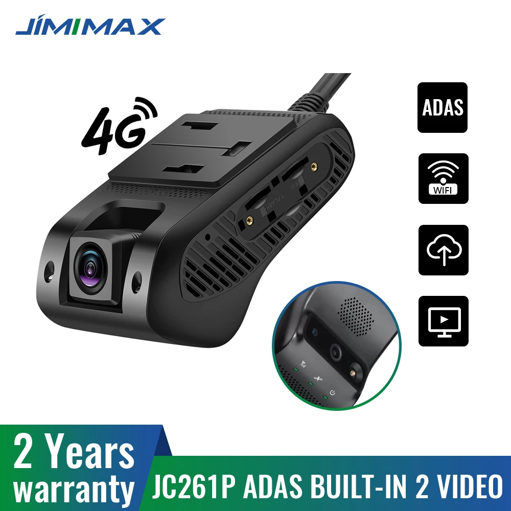 

JIMI JC261P 4G ADAS Dashcamera Wifi Hotspot DVR Recorder 2 Live Stream Video 1080P Front & Inward Car GPS Cameras Update JC400P