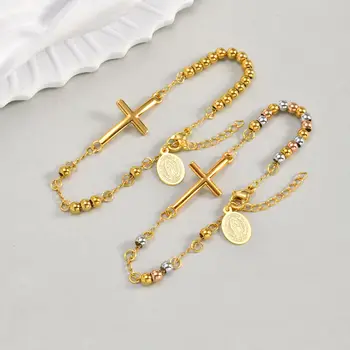 Women's Rosary Cross Virgin Mary Bracelet,Stainless Steel Vintage Charm Beaded Bracelets,Religious Prayer Jewelry Gifts 1
