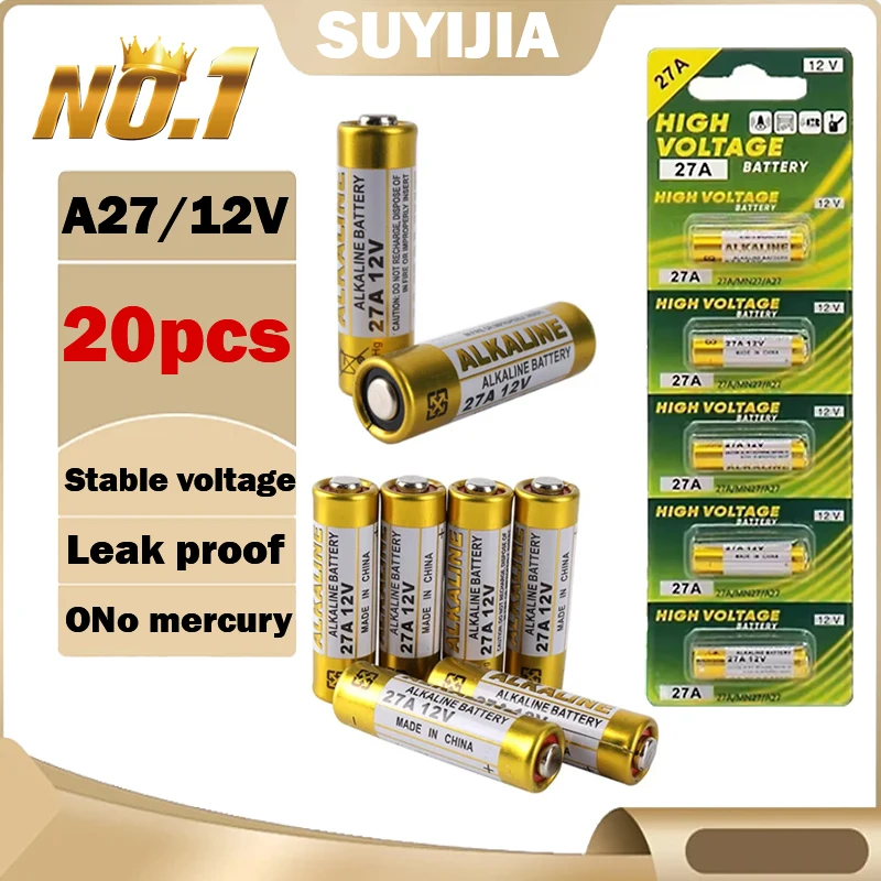 20PCS 12V A27 27A G27A MN27 MS27 L828 Alkaline Battery V27GA ALK27A A27BP K27A Dry Battery Toy Doorbell Alarm Remote Control alkaline battery disposable battery