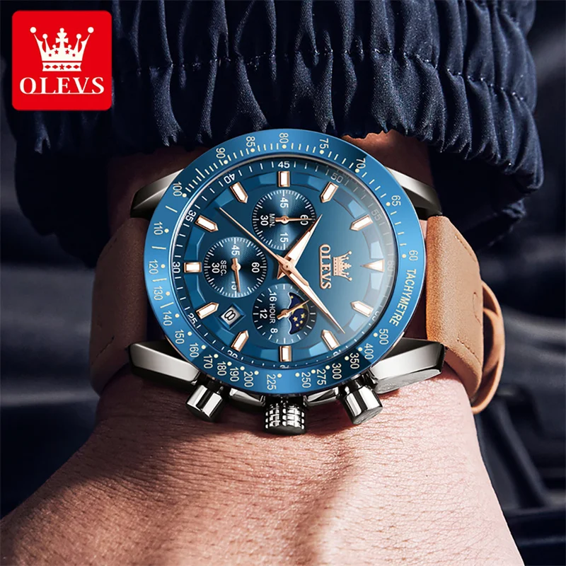 OLEVS Blue Dial Men Watches Top Luxury Brand Waterproof Sport Military Quartz Watch Men Fashion Clock Relogio Masculino New