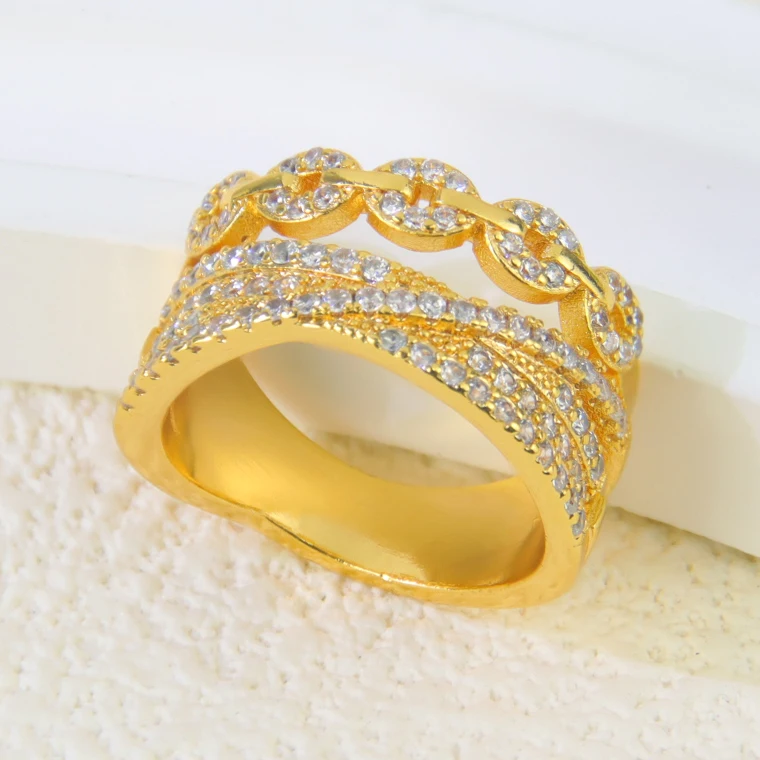 Italienische Zirkonia-Cocktailringe, 21 Karat vergoldet, Dubai, Hochzeit, luxuriöser Paarring, Nigeria, Damen, täglicher Party-Schmuck – Detail 6