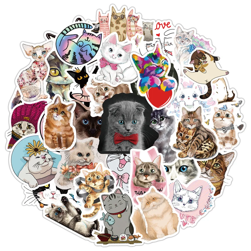 

10/30/50 Pieces Cute Cat Cartoon Personality Toys Graffiti Stickers Suitcase Notebook Guitar iPad Notebook Decoration Wholesale