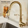 Antique Brass Kitchen Faucet with Pull-Out Spout Deck-Mounted Hot and Cold Mixer Tap 360° Rotation for Versatile Use 4