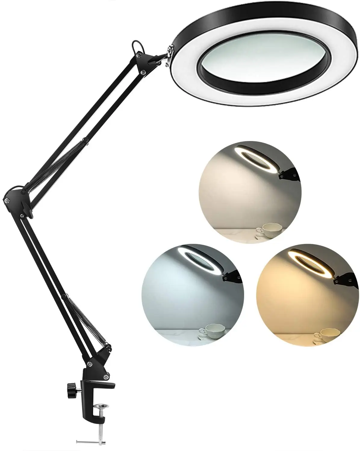 5X Magnifying Light Lamp 3 Color Modes Stepless Dimmable 8-Diopter Glass  Lens