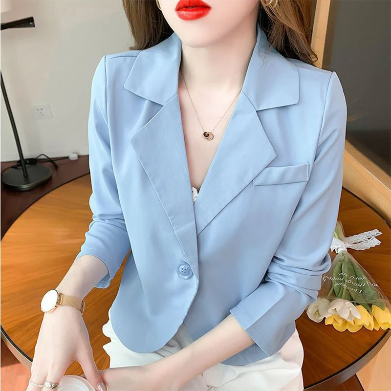 Summer Autumn Korean Style Solid Elegant Fashion Blazers Women Short Long Sleeve Loose Casual Suit Ladies All-match Jacket Coat